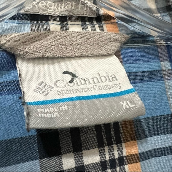 Columbia Men’s XL Blue Plaid Shirt Sleeve Button Down Shirt G3 - Picture 4 of 5